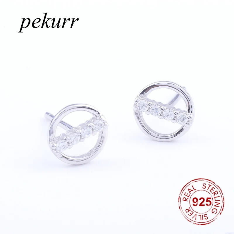 Pekurr 925 пробы серебряные циркониевые полосы круглые кольца серьги гвоздики модные
