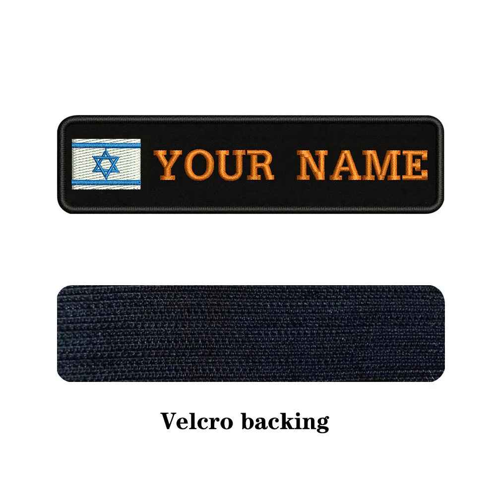 orange-Velcro На заказ Вышивка Флаг Израиль имя заплатка с текстом 10 см* 2,5 см значок Утюг на или липучке Подложка для одежды брюки рюкзак шляпа - Цвет: orange-Velcro