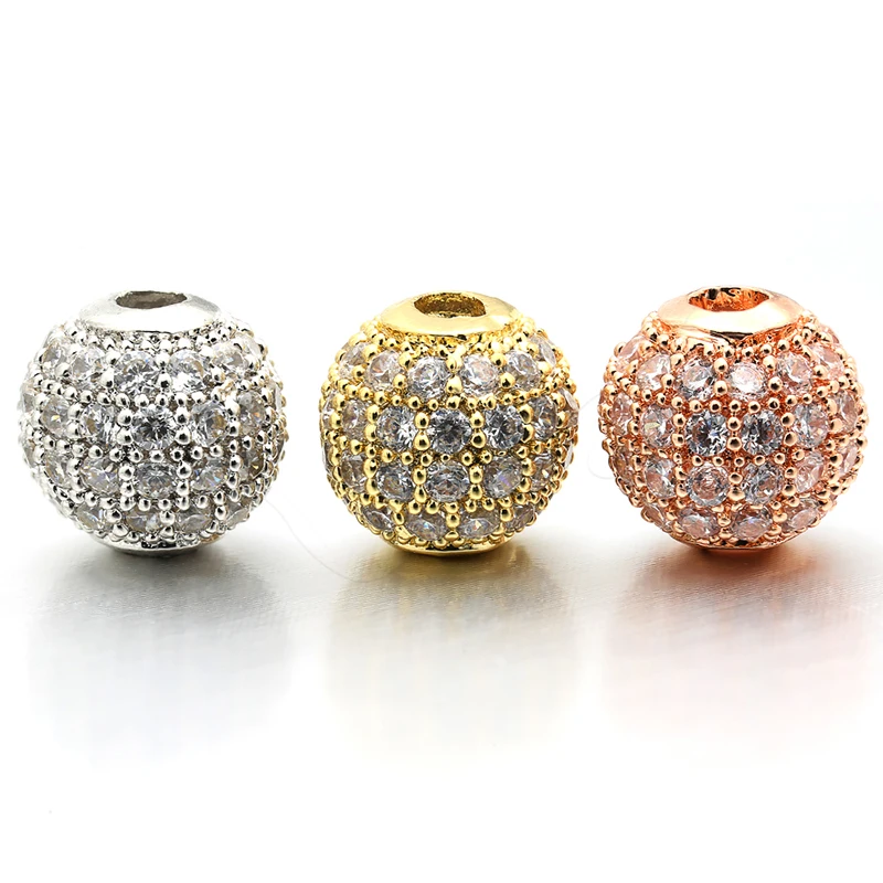 Круглые бусины из латуни с фианитом высокого качества 6 мм/8 мм/10 мм для