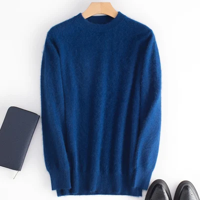 Denim Blue Zocpt зимний мужской свитер, норковые кашемировые пуловеры для мужчин, Повседневная теплая одежда с круглым вырезом, новая мужская одежда, вязаный джемпер, топы - Цвет: Denim Blue