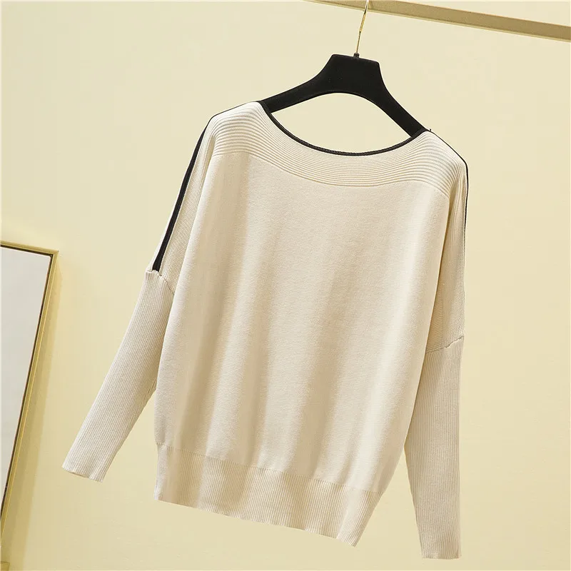 Женская Вязаная футболка с воротником-лодочкой и рукавом летучая мышь |