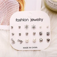 fashion new english letter love earring set 9 pairs creative retro simple flower women earrings jewelry gift