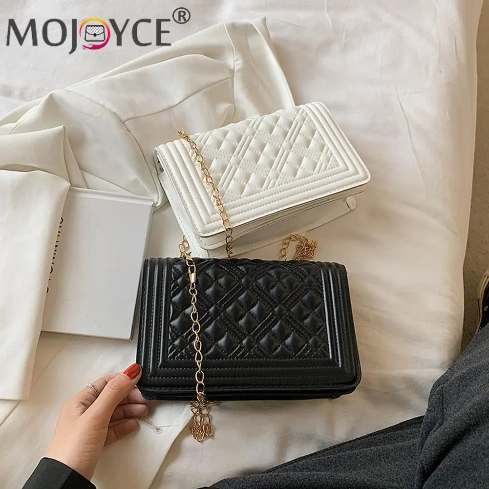 

Fashion Women PU Chain Shoulder Bag Lattice Pattern Solid Color Crossbody Shoulder Messenger Bag Square Small Flap Handbag