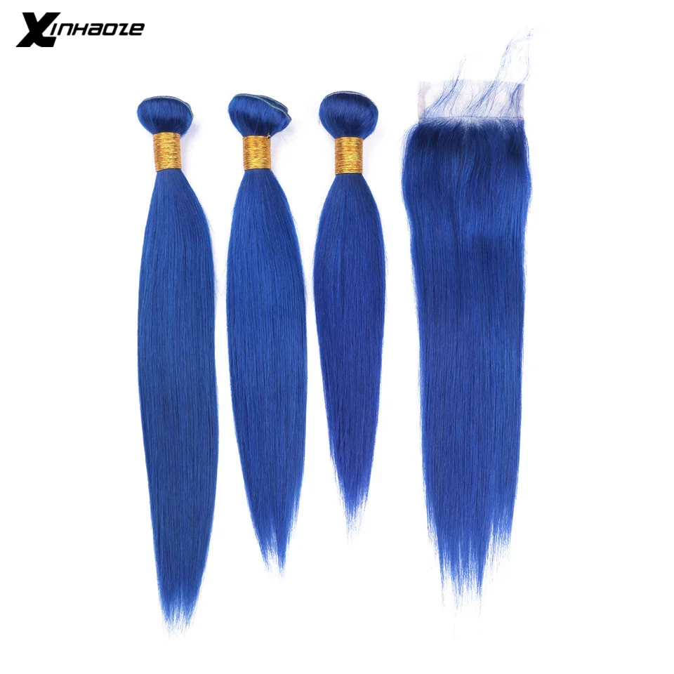 Blud пряди с застежкой бразильские волосы прямые человеческие 3 Реми синие