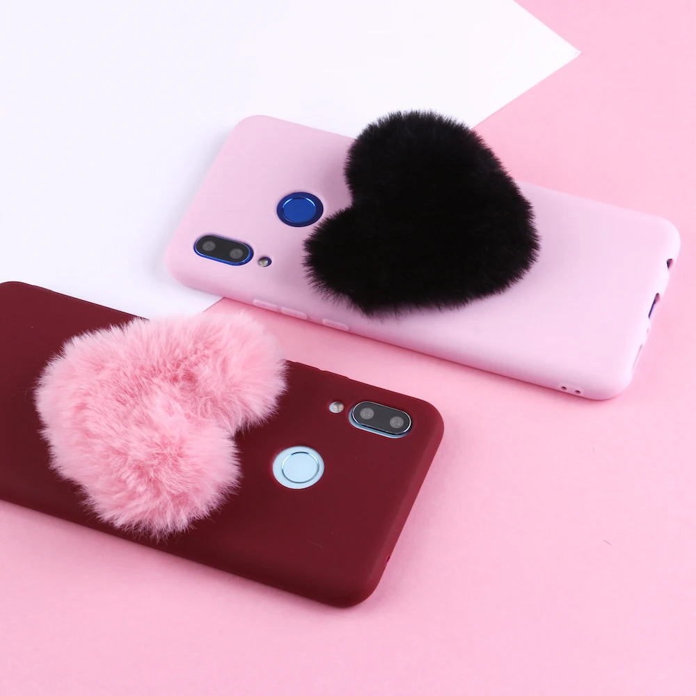 Для Xiaomi Mi Redmi Note 5 6 7 8 9 lite Pro Plus пушистый мех сердечко помпон обувь на мягкой подошве