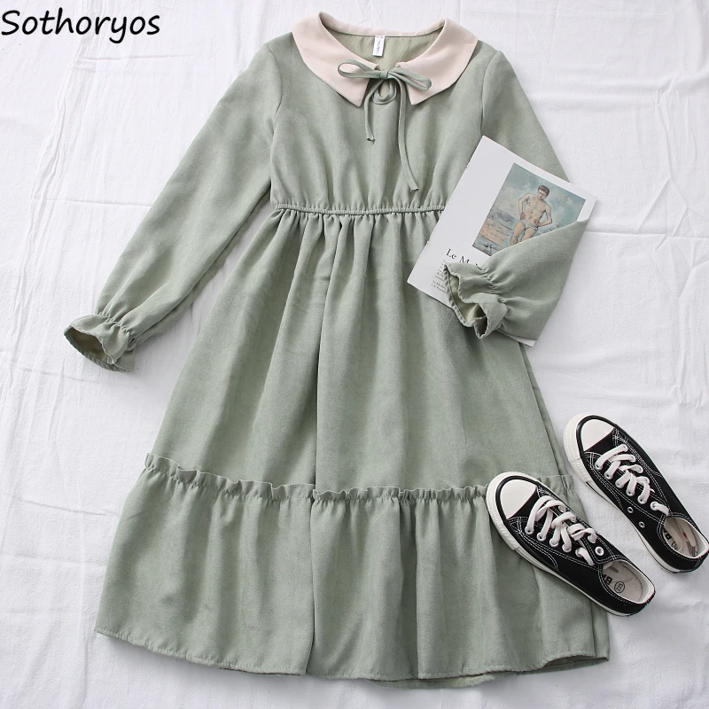 

В стиле пэчворк с воротником в стиле «Питер Пэн» платье Empire (империя) Для женщин ретро Осенние футболки с длинными рукавами милые гриб друзе...