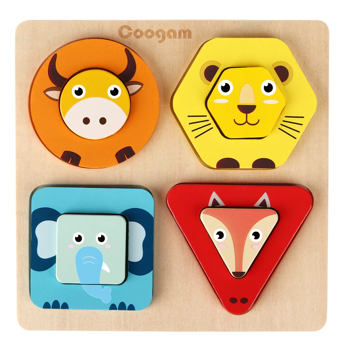 6 Pack Animal Shape Color Montessori Toy Fine Coogam Wooden Jigsaw Puzzle Set 