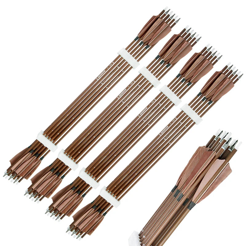 

6/12pcs Carbon Arrows 4 Inch Real Turkey Feather Arrow Shaft Spine 340 400 500 600 for Archery Bow Hunting Shooting Accessories