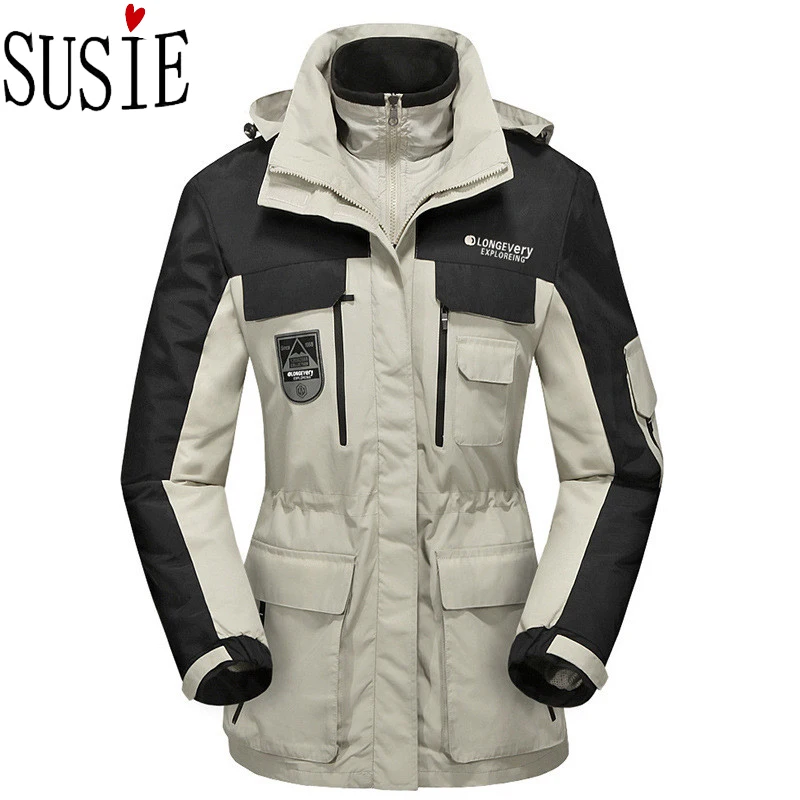 Куртка пальто 2 шт. флисовая мульти карман съемная шапка лыжный сноуборд зимние