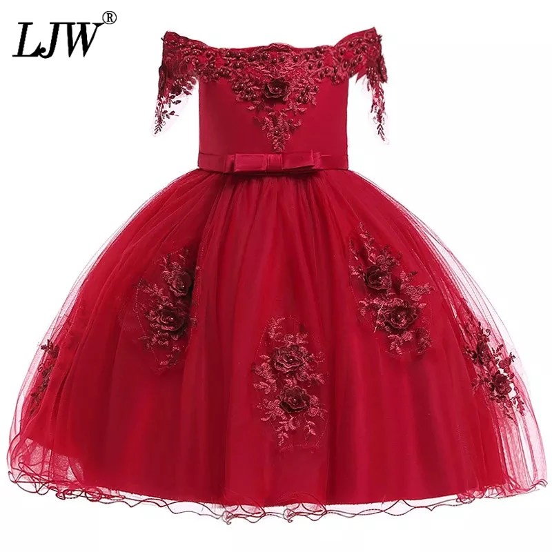 Кружевное элегантное платье принцессы с цветами для девочек на свадьбу День