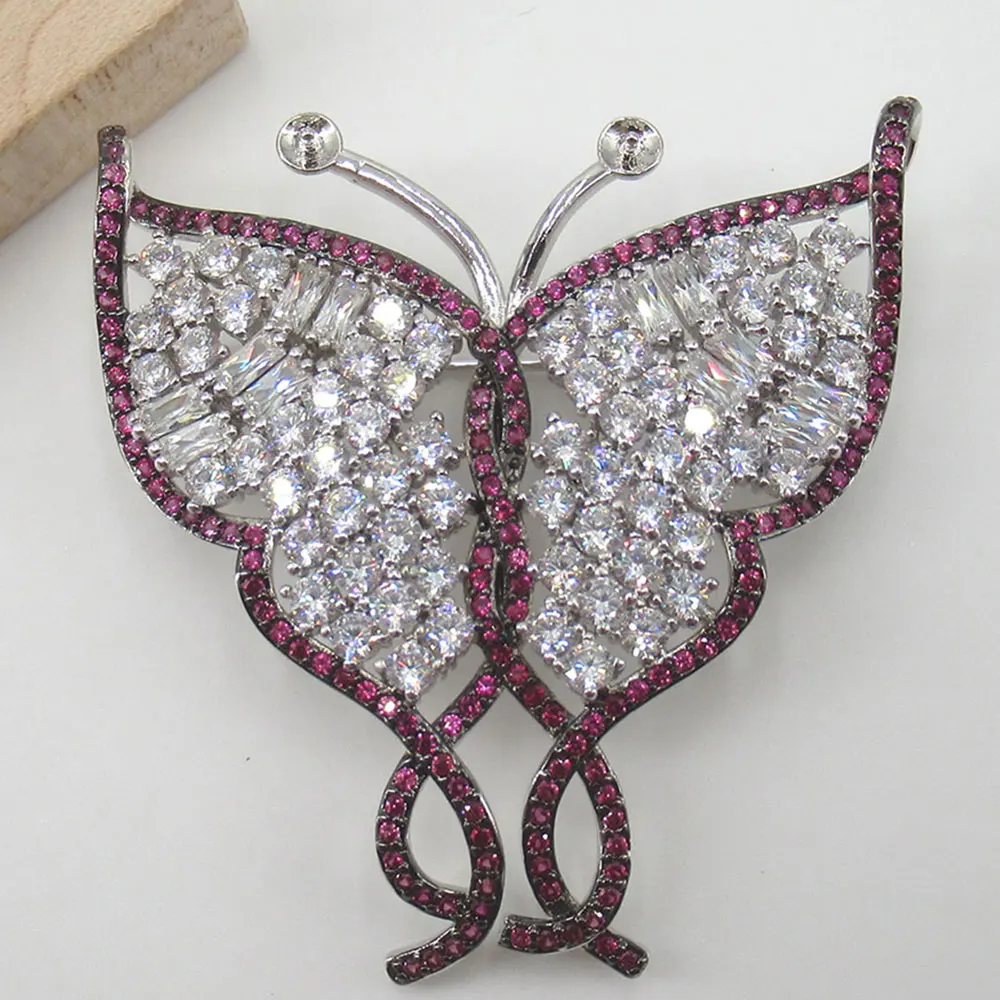 

APDGG 48x52mm Mixed Color gold plated Cz micro Crystal butterfly brooch