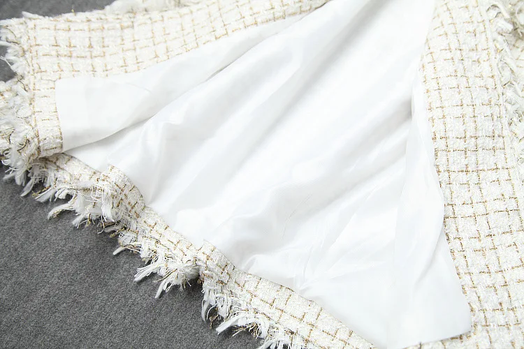 Зимнее женское Шерстяное Пальто из твида с кисточками и бусинами однобортное