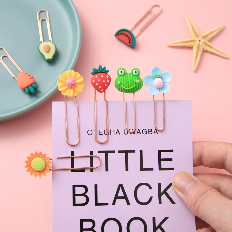 

120 Pcs/lot Kawaii Fruit Flower Animal Bookmark Cute Binder Clips Notes Letter Paper Clip Office school Supplies