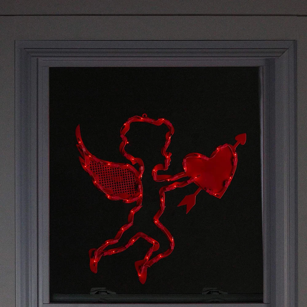 

Newly 17inch Lighted Red Cupid with Heart Valentine's Day Window Silhouette Decoration TE889