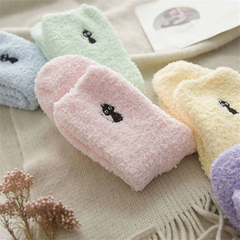 1 пара однотонные мягкие женские пушистые носки карамельного цвета коралловый