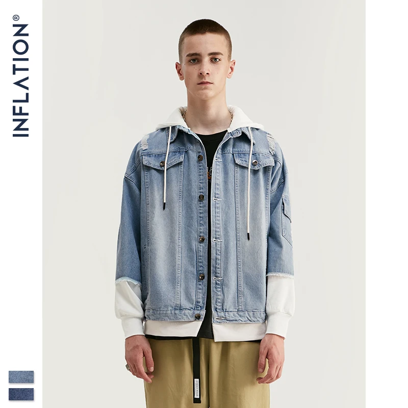 Мужская джинсовая куртка INFLATION 2020 синяя с капюшоном 2 шт./компл. одежда для осени