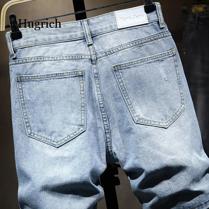 

Men's Retro Style Ripped Denim Shorts 2021 Summer New Street Fashion Slim Hole Short Jeans Male Brand Clothes