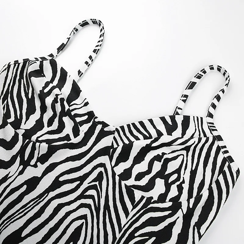 Арцу рисунок с животным зеброй спагетти ремень платье без рукавов сексуальное