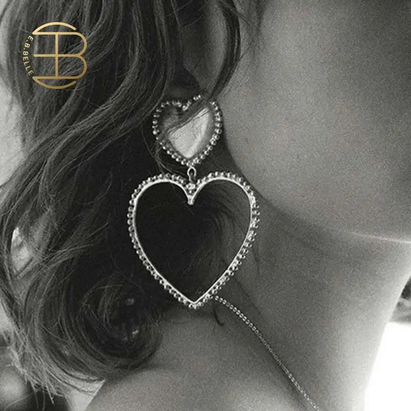

2019 New Street Style Gold Silver Color Hollow Heart Love Earrings For Women Lady's Statement Earring Party Jewelry Gift