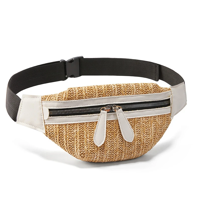 Летняя модная пляжная поясная сумка женская плетеная из соломы на молнии ремень