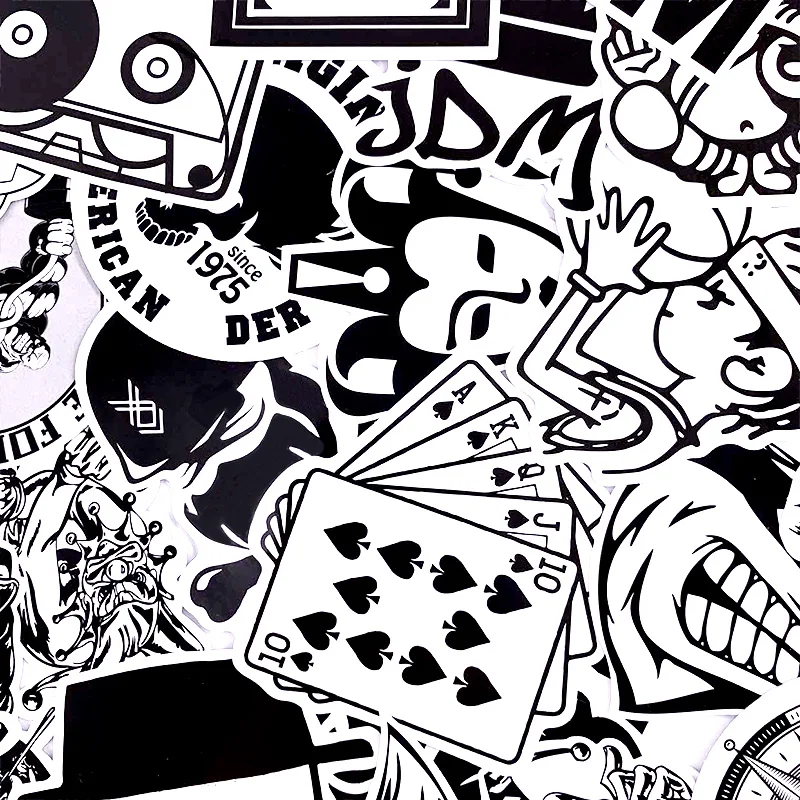 60 шт. черно-белые крутые наклейки DIY для скейтборда багажа ноутбука сноуборда телефона игрушка на холодильник Стайлинг наклейки для украшения дома