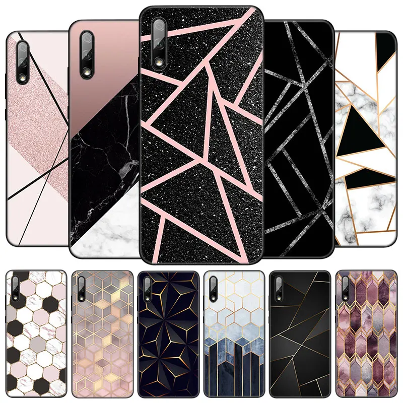

Черный чехол с геометрическим рисунком под мрамор для Huawei Honor 10X Lite 7A 7S 8A 8S 8C 8X 9A 9C 10i 20i 30i 20S 20E 9X Pro 10 8 Lite, черный чехол