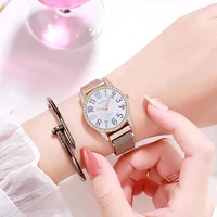 shining crystal women luxury fashion watches rose gold stainless steel mesh strap quartz watch magnet buckle ladies wristwatches