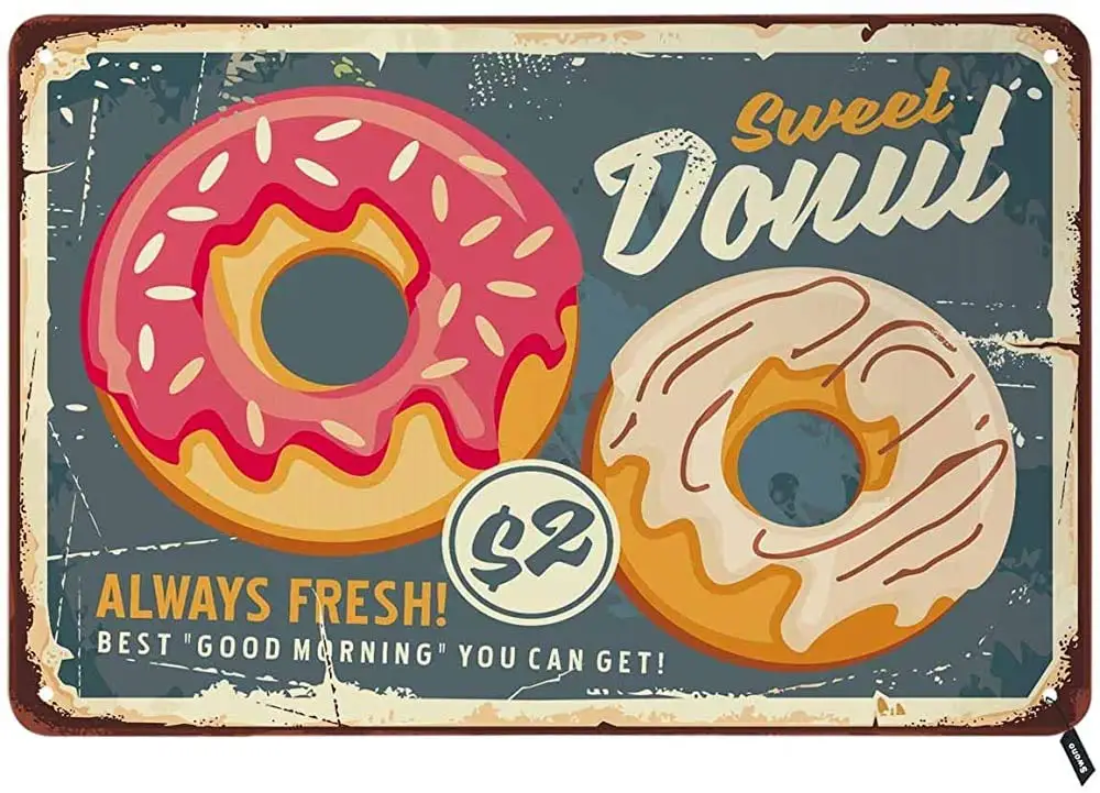 

Sweet Donut Tin Signs,Always Fresh Food Vintage Metal Tin Sign for Men Women,Wall Decor for Bars,Restaurants,Cafes Pubs,20x30cm