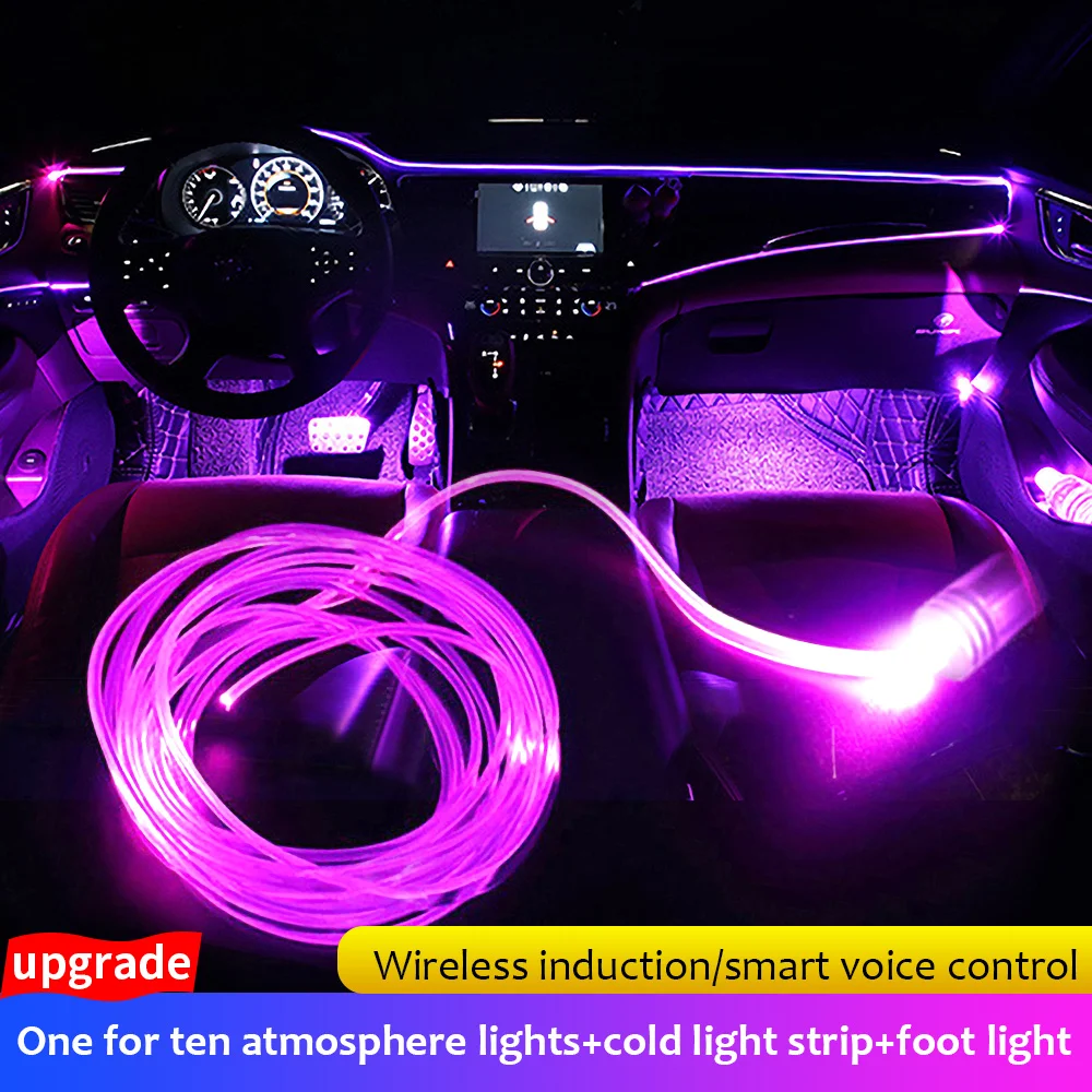 universal 10 in 1 rgb ambient led with 8m car interior decor fiber optical strip light by app control 12v decorative atmosphere free global shipping