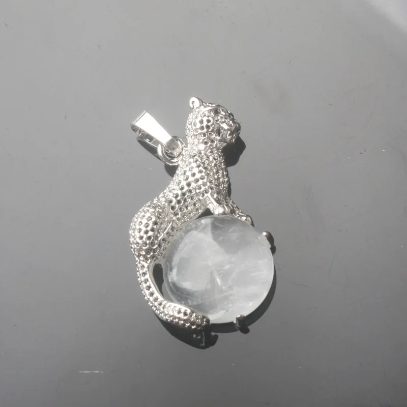 Clear Quartz Новое поступление натуральный камень тигровый глаз Медь животных Подвески "Леопард" Шарм ювелирные изделия 1 шт - Окраска металла: Clear Quartz