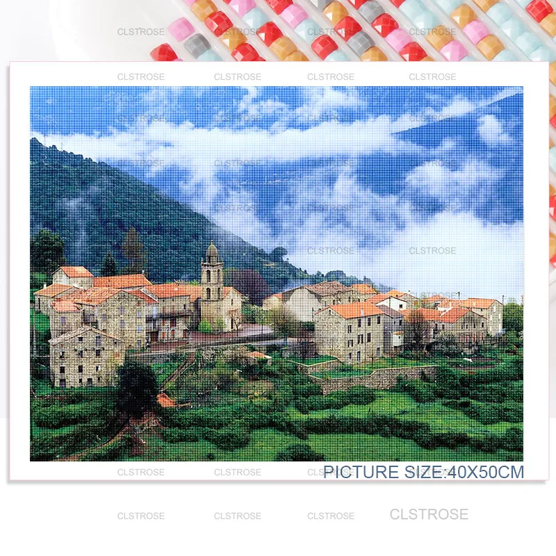 

Nordic Style Retro House Building Diy Diamond Painting Home Wall Decoration Painting Mosaic Square Diamond Round Diamond Wall