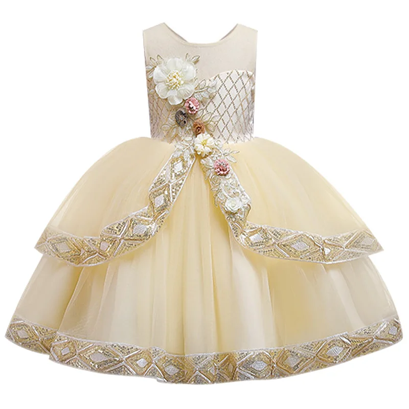 Платье для девочек высококачественное детское платье с аппликацией вышитыми