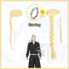 Парик для косплея Кена рягуджи из аниме Токио, жаропрочные волосы со светлыми золотыми косичками и сережками из волокна, с шапочкой