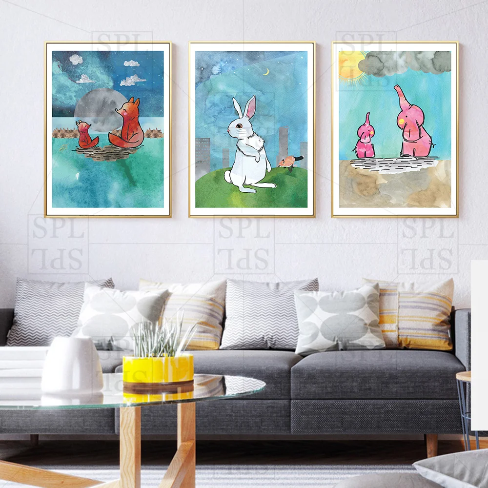 Настенная картина с маленькими мультяшными животными для украшения детской