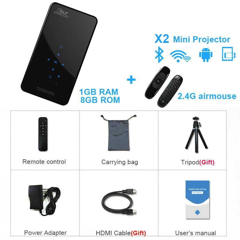 1G 8G Airmouse Vivicine X2 светодиодный мини-проектор, Android 7,1, батарея 4200 мАч, умный HDMI USB PC игровой портативный беспроводной мобильный проектор - Цвет: 1G 8G Airmouse