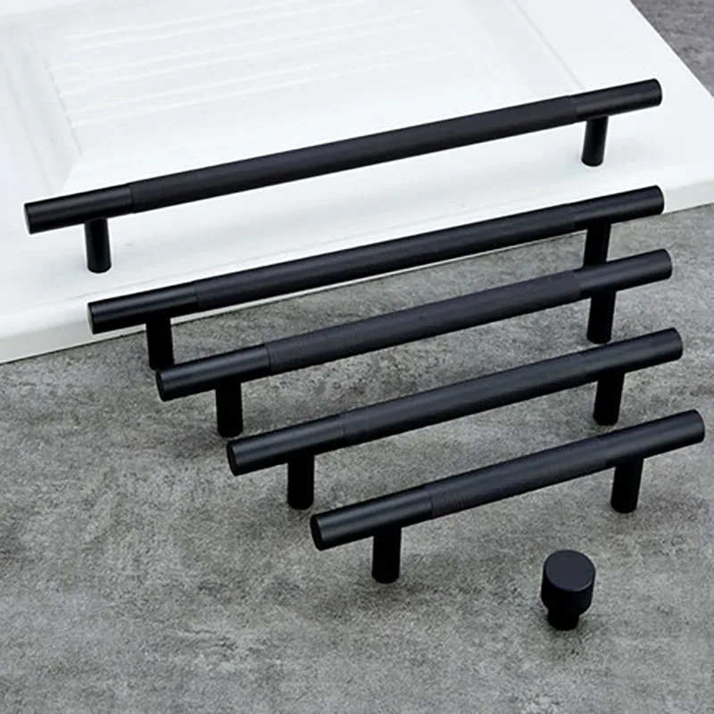 Золото Текстурированные алюминиевая ручка для шкафа черный/серебро сплошной