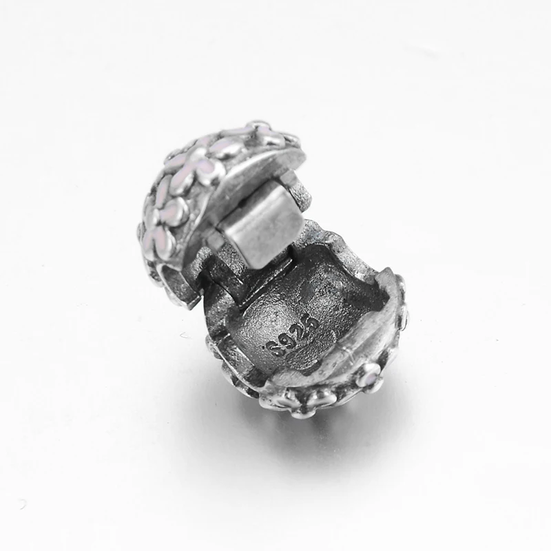 Розовые круглые бусины-зажимы с цветами из серебра 925 пробы подходят для