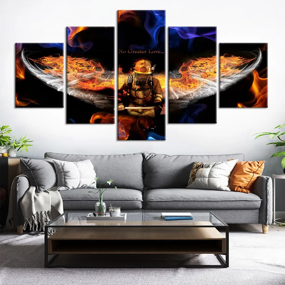 Модульный плакат с изображением пожарного 5 шт. Настенный декор HD принты картины