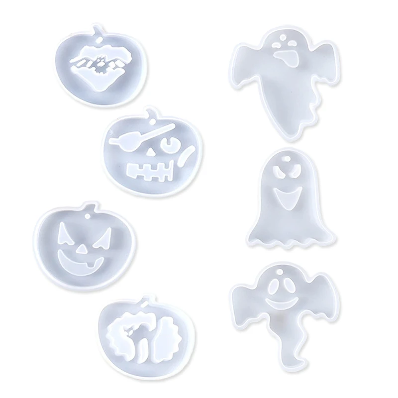 

7 Pcs Halloween Pumpkin Ghost Hanging Sign Epoxy Resin Mold Keychain Pendant Silicone Mould DIY Crafts Jewelry Mold