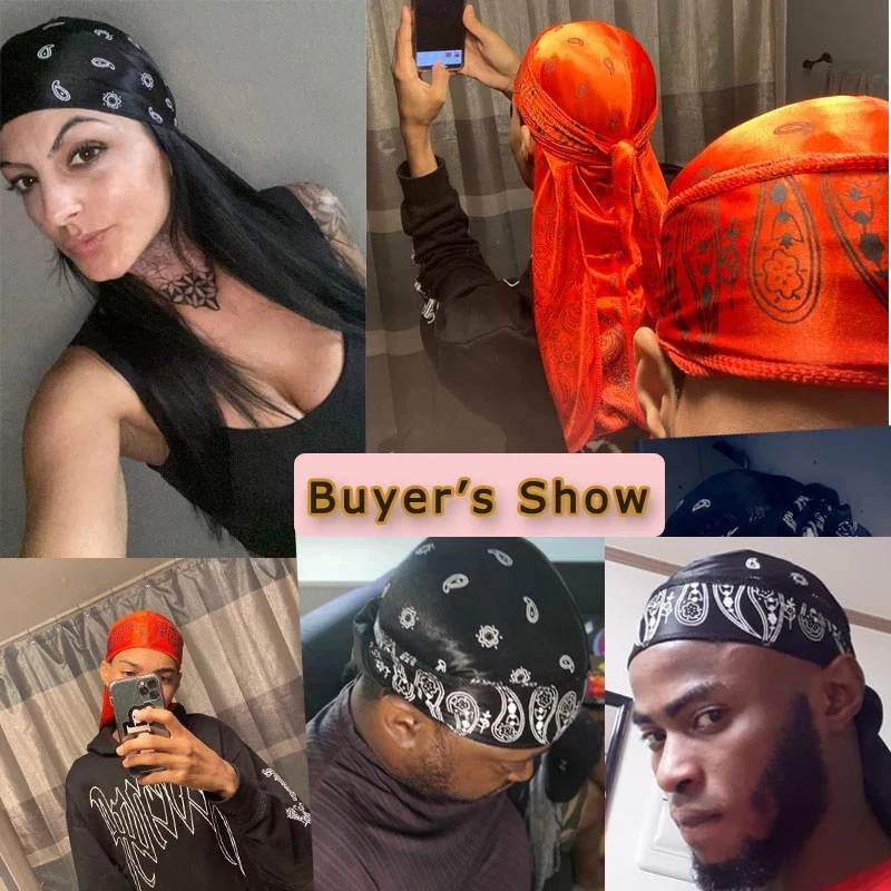 Hair Accessories Silky Durag Bandanas Insect Print Hats For Women Men Long Tail Pirate Hat Waves do doo du rag Turban Headwear images - 6