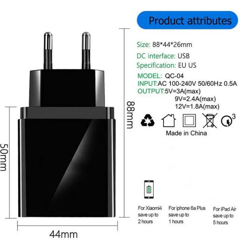 4 порта USB Smart Charge Quick 3 0 для iPhone XS Samsung Xiaomi Huawei адаптер Type C PD быстрое настенное