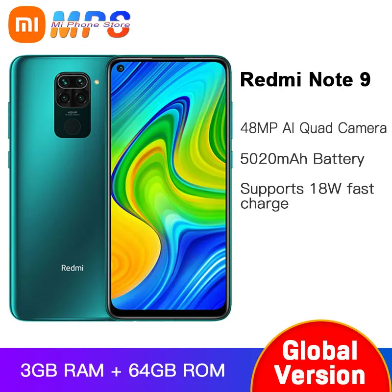 Глобальная версия смартфона Xiaomi Redmi Note 9 3 ГБ 64 NFC Восьмиядерный процессор MTK Helio G85 48