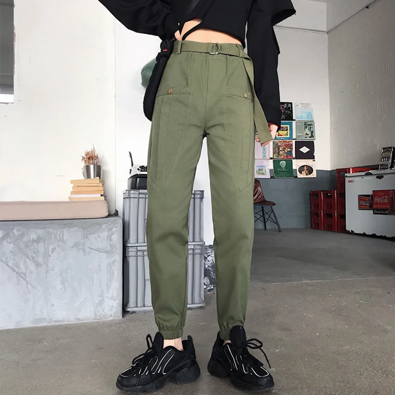 Брюки-карго женские с завышенной талией свободные уличные штаны брюки-багги