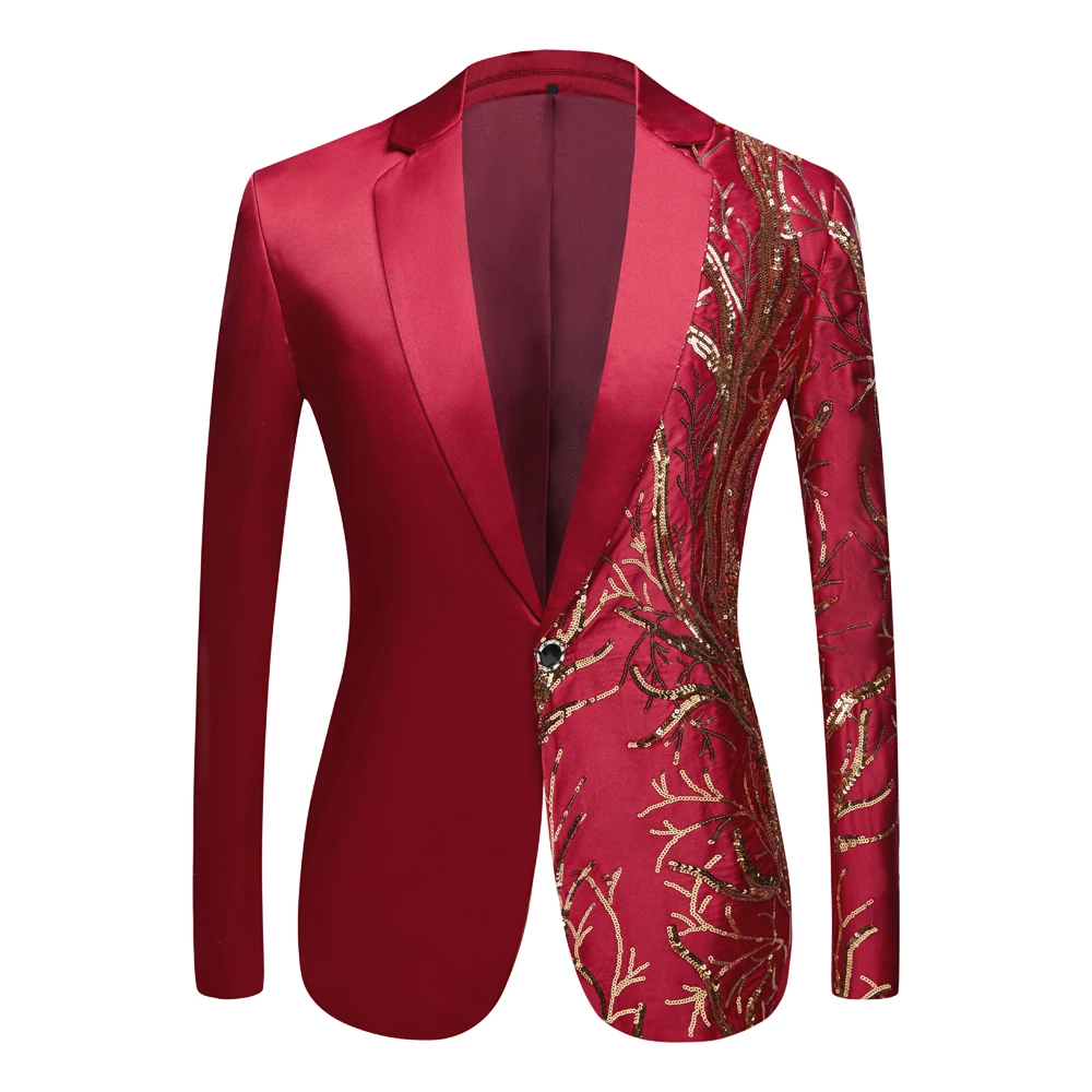

Deluxe Banquet Suit Red Evening Dress Fashion Satin Embroidery Casual BusinessJacket Slim Fit Men's Wedding Jacket Clothing