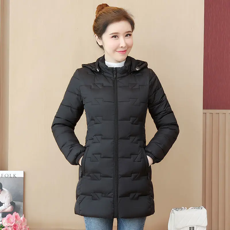 

Women Winter Office Lady Elegant Parkas Outwears Plus Size 6XL Snowwear Casual Cotton Padded Overcoats Hoodie Zip Up Solid Coats