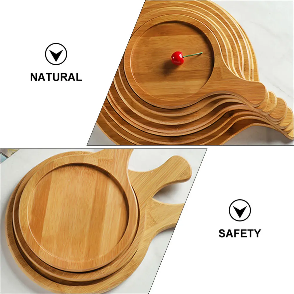 

1pc Round Pizza Tray with Handle Bamboo Pizza Plate for Restaurant (Wood Color)