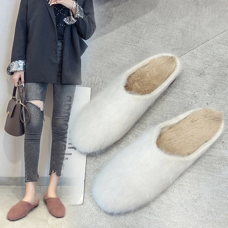 Слипоны из меха норки женские Зимние удобные мокасины лоферы с закрытым носком