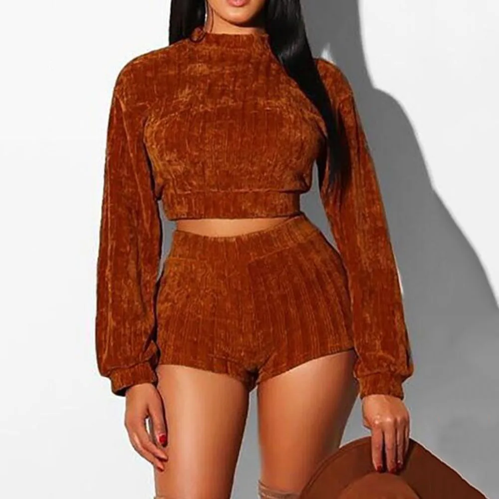 Бархатные комплекты из двух предметов Женские винтажные Простые короткие топы с