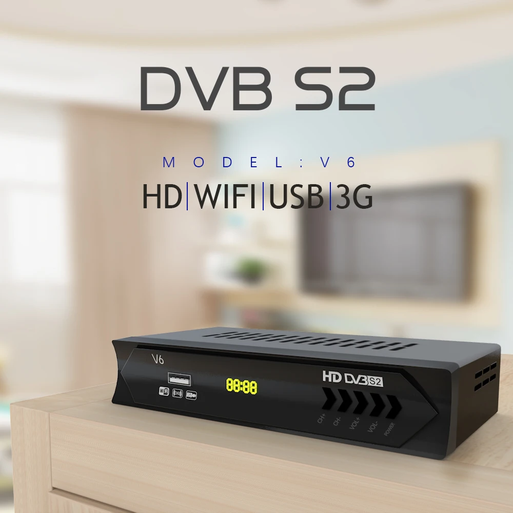 

Digital Satellite Receiver HD TV Tuner DVB S2 Receptor Europe Decoder V6 Set top box Support Wifi Youtube USB WIFI Dongle 7601