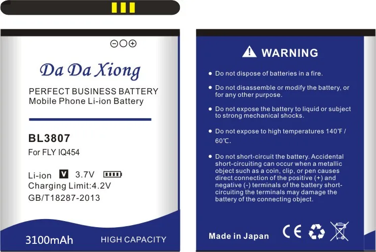 Da Xiong 3100mAh BL3807 литий ионный аккумулятор для телефона FLY IQ454 батареи телефона|battery